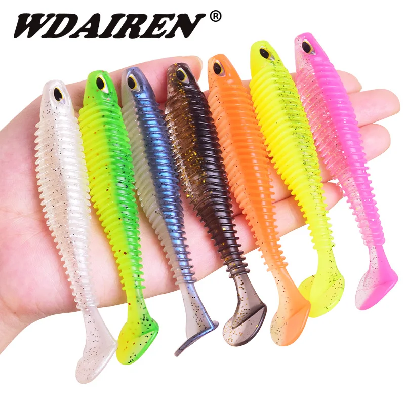 WDAIREN-anzuelo de Pesca con ojos 3D, cebo Artificial de silicona, aparejo de cola de paleta, Swimbait, 8cm, 11cm