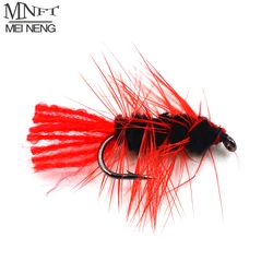 MNFT 10PCS 6 #   Wooly gusano mosca trucha pesca insecto gusanos lanosos negro rojo pesca con mosca señuelos cebos lubina moscas