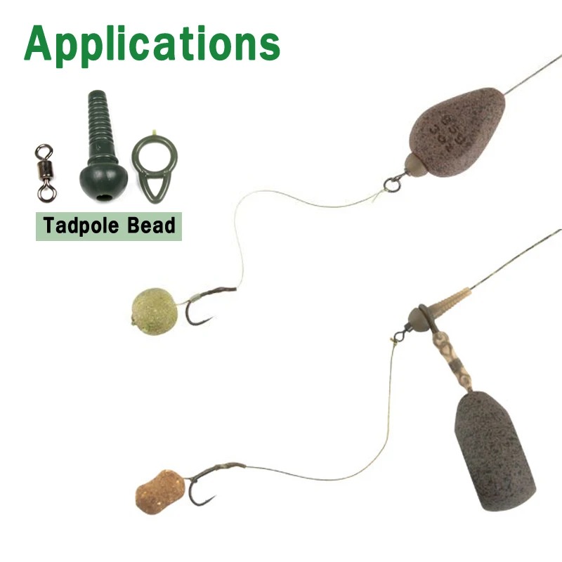 Bimoo-accesorios para el cabello de pesca de carpa, postizo verde multicuentas con gancho giratorio, 10 unidades - imagen 3