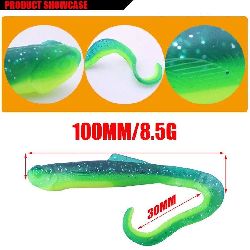 Anzuelo de pesca de 10cm y 8,5g, cebos blandos para Sábalo, carpa, Iscas, dos tonos de silicona Artificial, gusano vivo, aparejos de pesca, 3 unids/lote - imagen 2