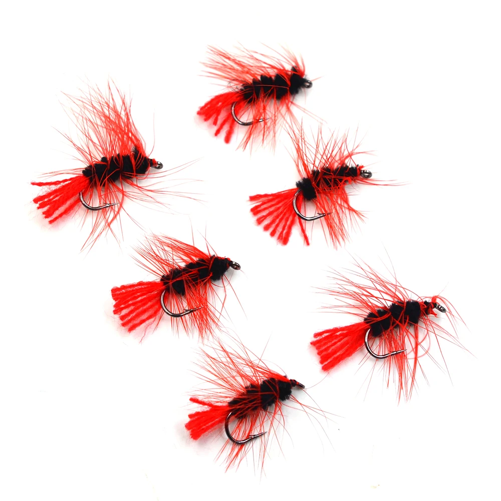 MNFT 10PCS 6 #   Wooly gusano mosca trucha pesca insecto gusanos lanosos negro rojo pesca con mosca señuelos cebos lubina moscas - imagen 2