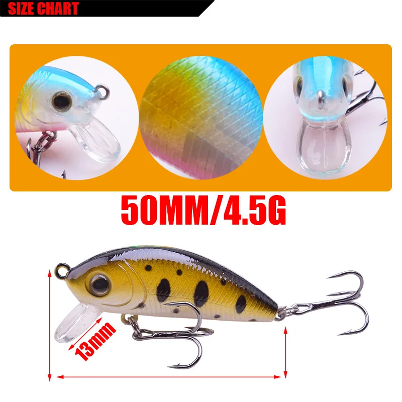 Mini señuelo de pesca de pececillos, 50mm, 4,5g, cebo duro bonito para nadar en agua superior con anzuelos triples, aparejos de pesca Crankbait, 1 ud. - imagen 2