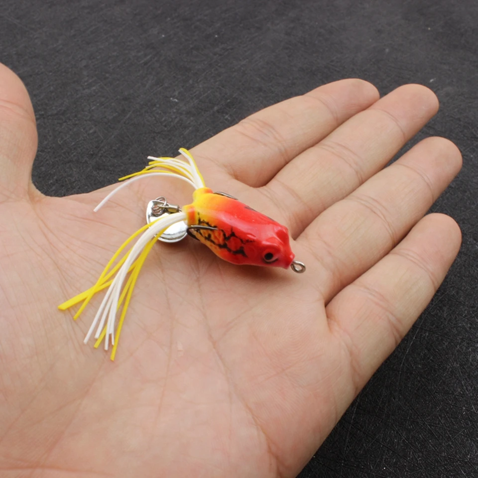 MINI cebos de pesca de rana, anzuelos de silicona, 2 ganchos y cuchara, 3cm, 4g, 5 unidades - imagen 4