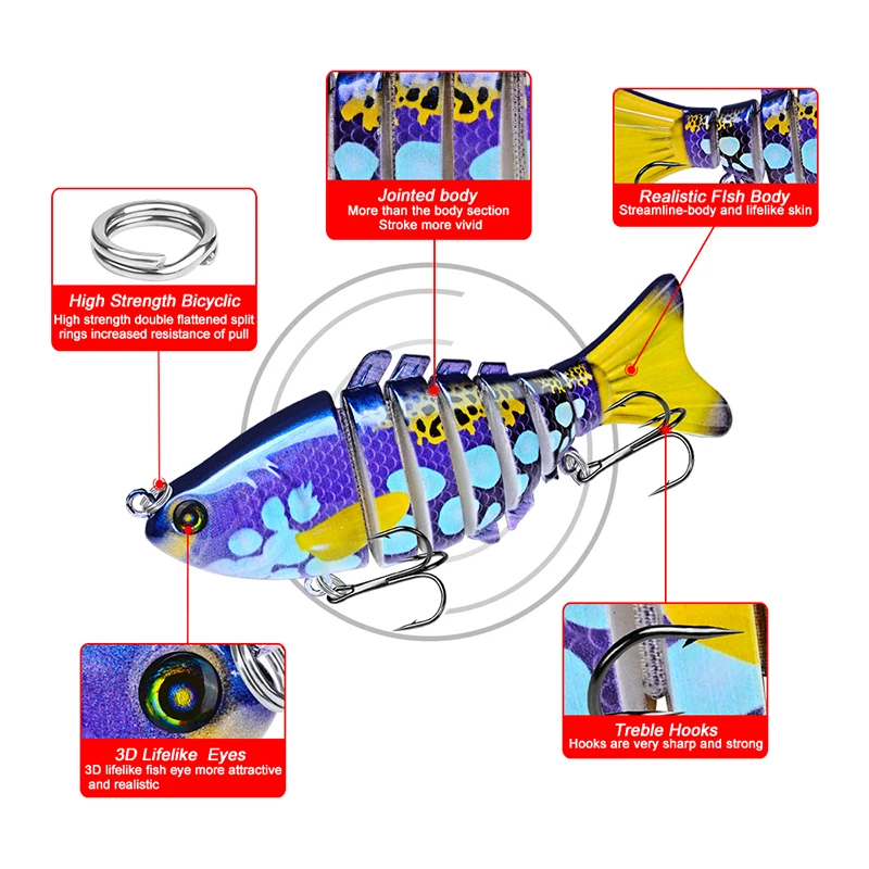 PROBEROS-señuelo de pesca Swimbait 6 secciones, 9cm/3,8 "-0,38 oz/10,68g, aparejos de pesca con gancho negro - imagen 4