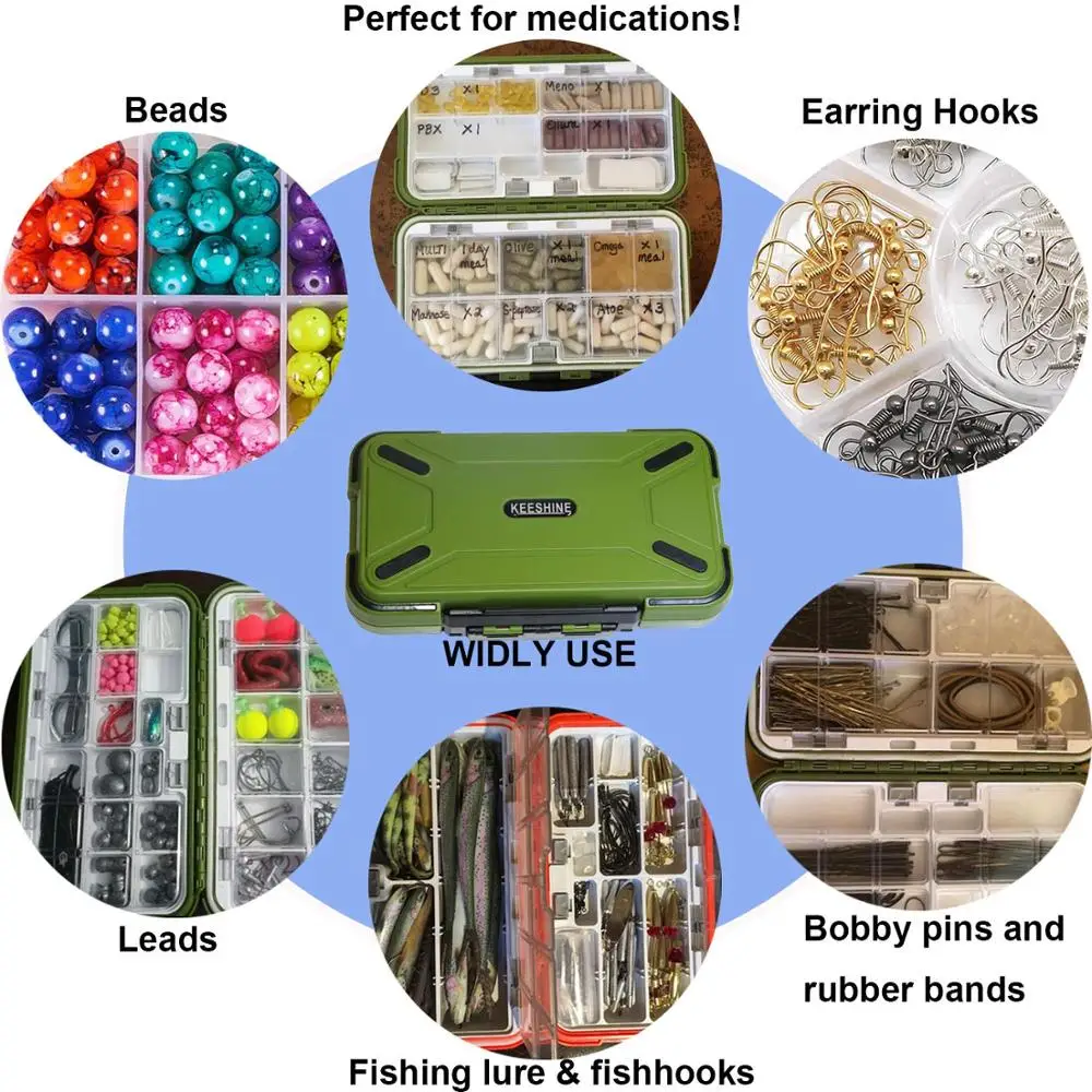 Caja de pesca a prueba de agua de doble cara removible rejilla, caja de aparejos de pesca para anzuelos de cebo de almacenamiento, caja de pesca con mosca de carpa - imagen 3
