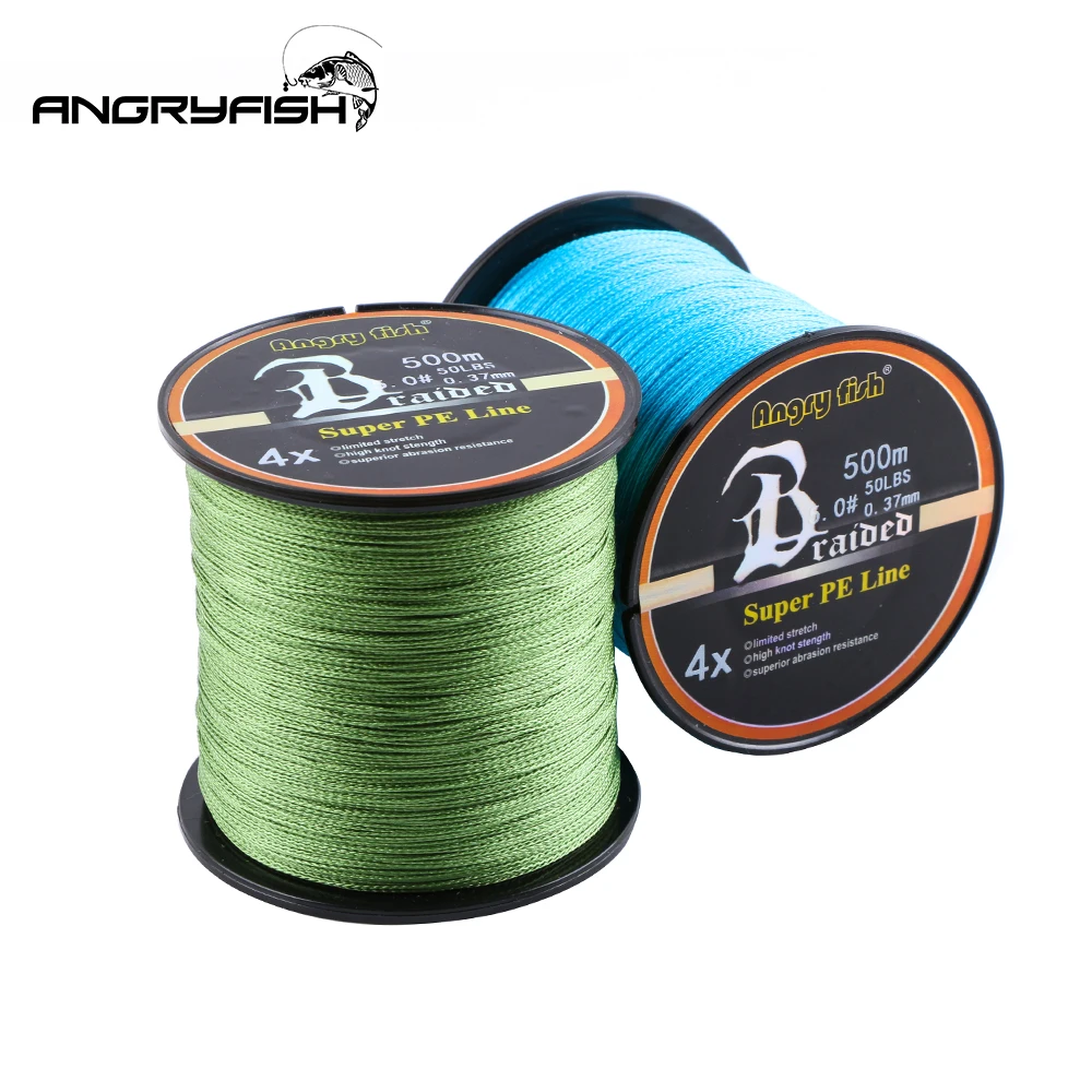 Angryfish-sedal de pesca trenzado de 4 hebras, 500m, 8 colores, Super PE, fuerte resistencia