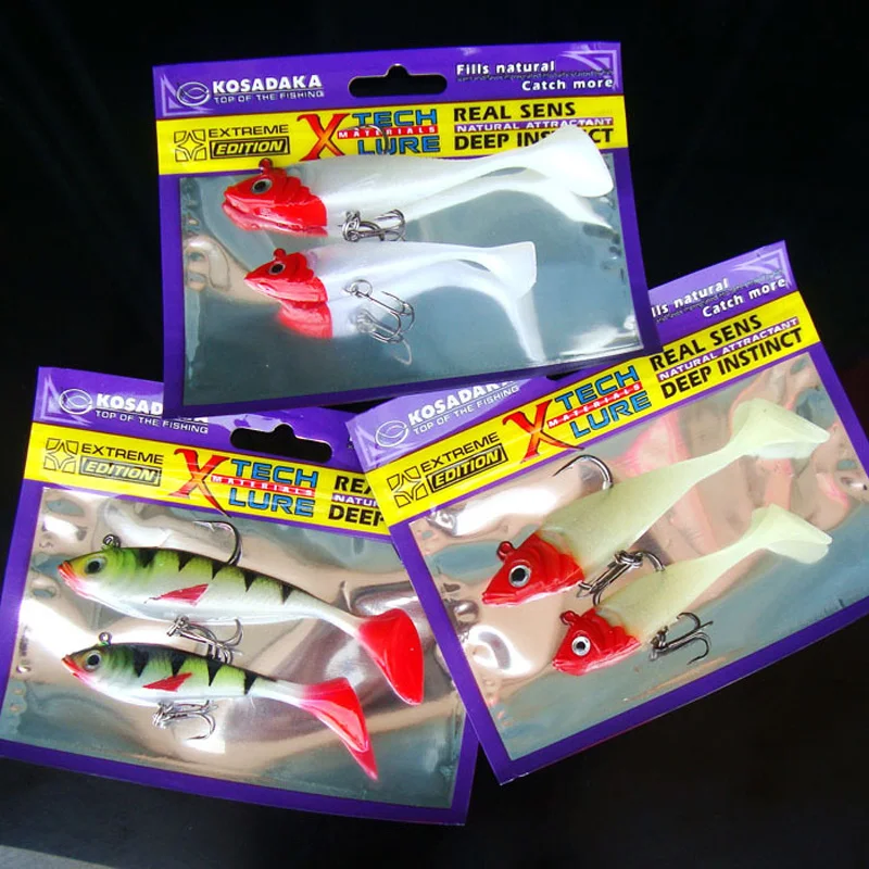 Cebo suave de pesca, señuelo Artificial, atracción de peces, 19g/11g, señuelos, Jig Head Rig, gusano, bolsa de 2 piezas