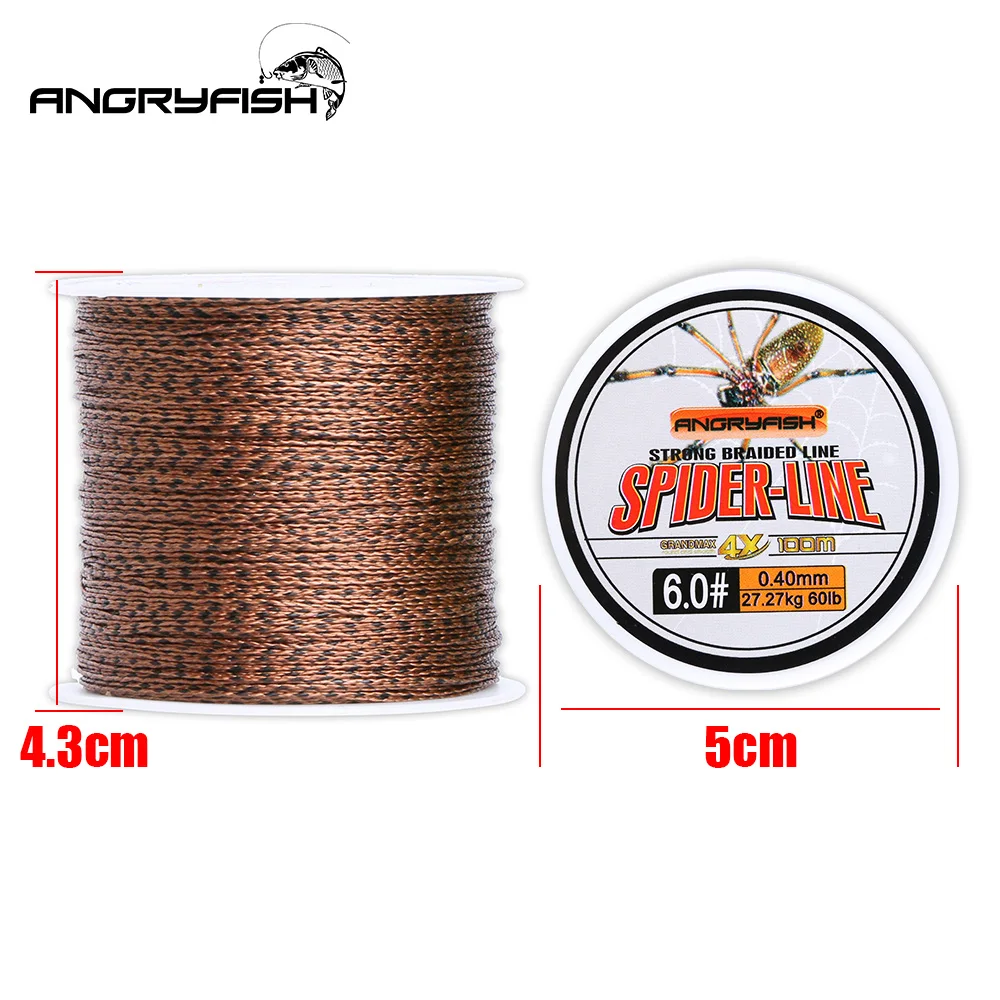 Angryfish-sedal de pesca trenzado de PE, sedal de 4 hebras, multifilamento de 10- 60lb, serie Spider-Line, 100m/300m/500m