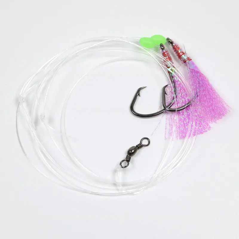 2 bolsas de cebo Flash de piel de pescado, aparejos Sabiki con anzuelos, pesca en el mar, aparejos de cebo intermitentes rosa, verde y rojo con arenque giratorio de barril - imagen 4