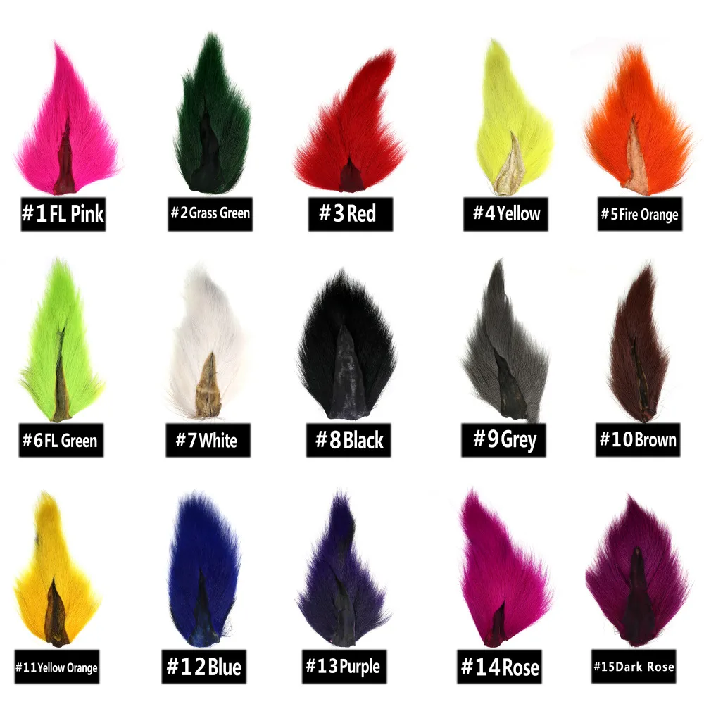 Material para atar moscas, cola de ciervo teñida, pelo de piel, atajos de moscas, atado de moscas de agua salada, amarillo seco, verde, azul y rojo - imagen 3