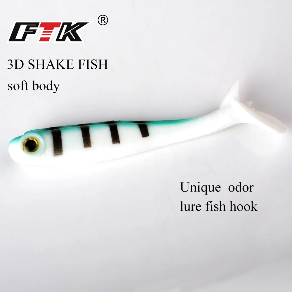 FTK 4-5 Uds Señuelos de pesca blandos señuelo cabeza flotante lubina silicona cebo Artificial Wobblers 3D Shake T Tail - imagen 2