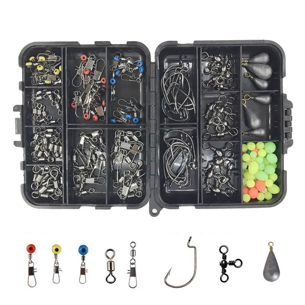 Hyaena-Kit de accesorios de pesca, anzuelos de plantilla, pesas de plomo, ganchos giratorios de pesca, 150 uds./160 uds./283 uds./caja - imagen 4