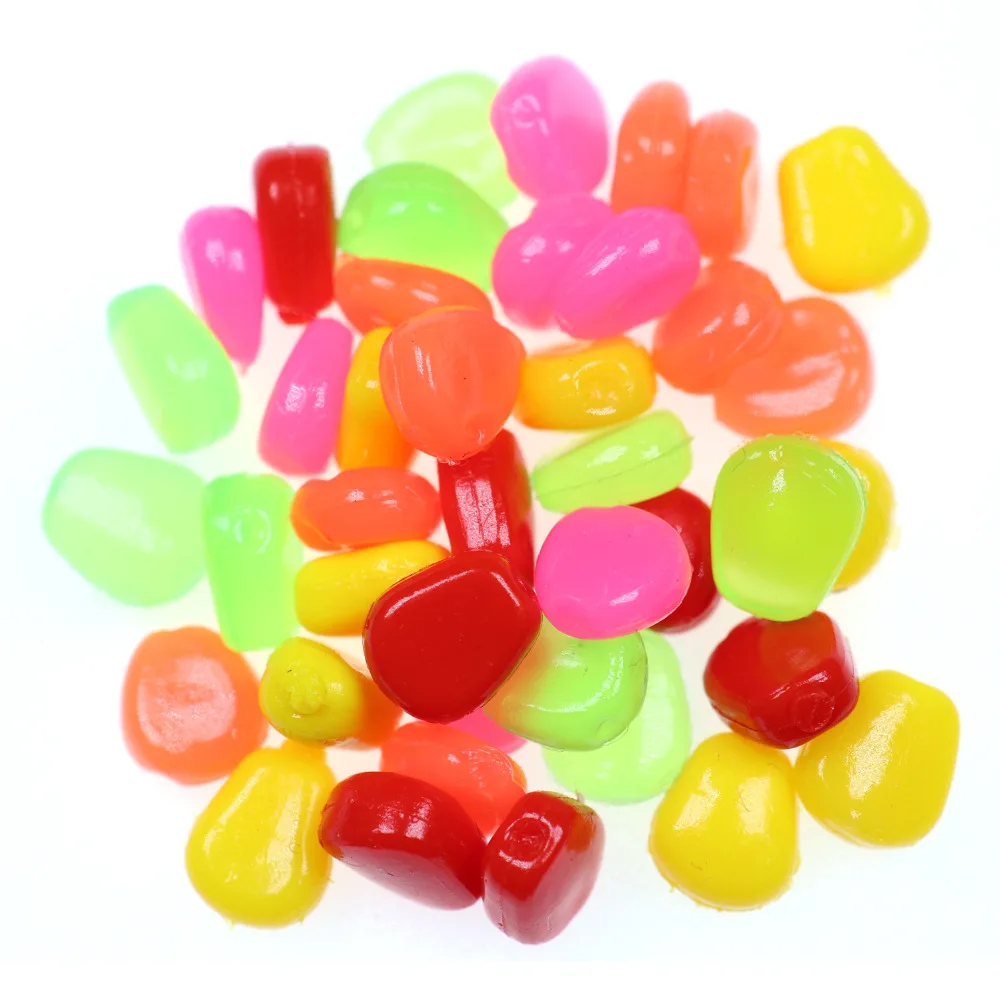 Bimoo-50 piezas de pesca de carpa fragante, maíz Artificial de plástico suave, cebo de gancho de pelo rojo, verde, amarillo y naranja - imagen 3
