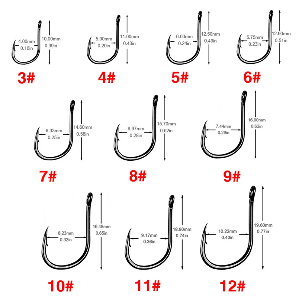 Anzuelo de pesca de carpa con cabeza circular, piezas, tamaño 3, 4, 5, 6, 7, 8, 9, 10, 11, 12, 500 - imagen 3