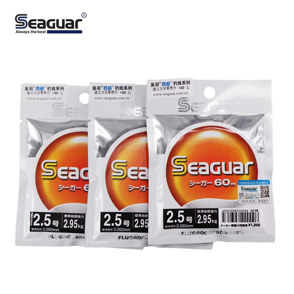 SEAGUAR-sedal de pesca resistente al desgaste, hilo de pesca de fluorocarbono 100%, 0,85 KG-9,6 KG, 60M - imagen 5