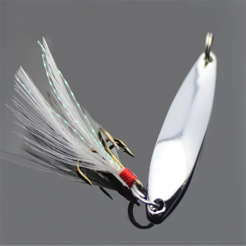 Cebo de pesca con lentejuelas de Metal, 5g/7g/10g/18g/21g, cuchara plateada, Spinner, cebo duro, anzuelo triple con aparejos de pesca de plumas, 1 Uds. - imagen 4