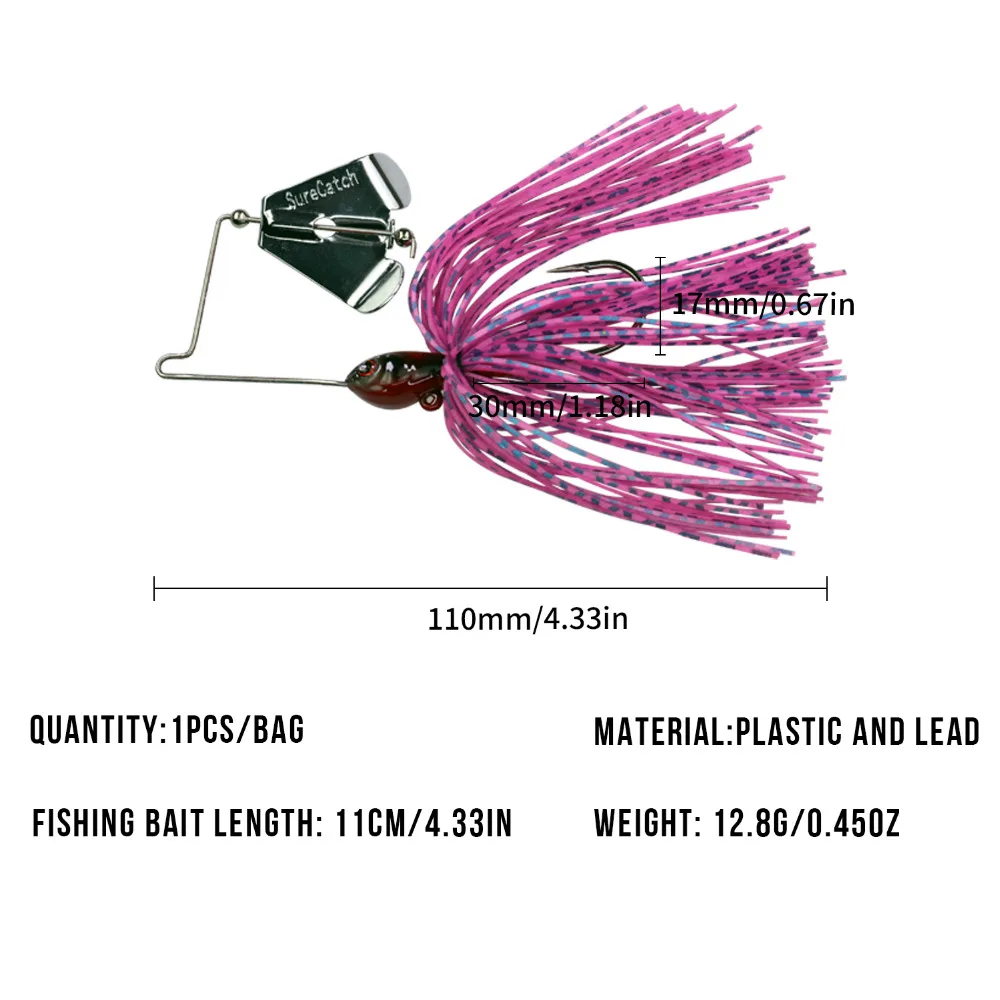 Señuelos de Pesca giratorios, 1 piezas, 12,8g/0,45 oz, con falda de silicona, para lubina con cuchillas de plantilla de natación - imagen 2