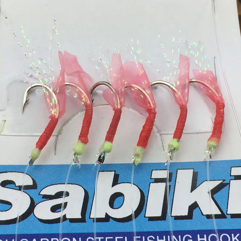 Bimoo-anzuelos de cuerda de piel de pez simulada, aparejo Sabiki para pesca de camarón suave, luminoso, señuelo, accesorio de aparejos de cebo, 6 unids/set - imagen 4