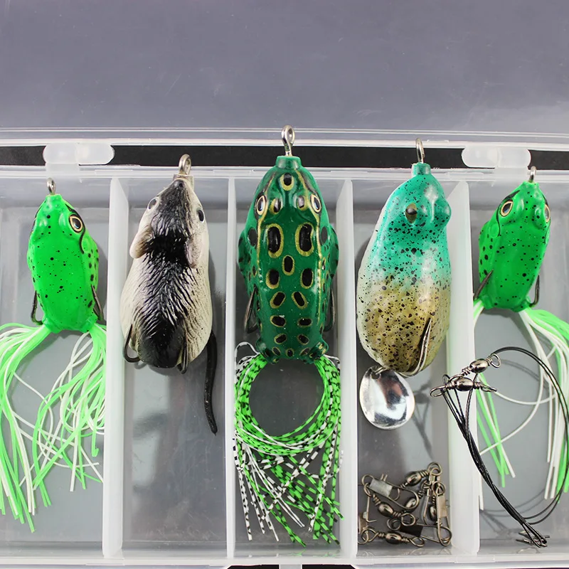 Señuelo Artificial de pesca con cabeza de serpiente, anzuelo individual doble de acero al carbono, Kit de 5 señuelos, alambre giratorio - imagen 2