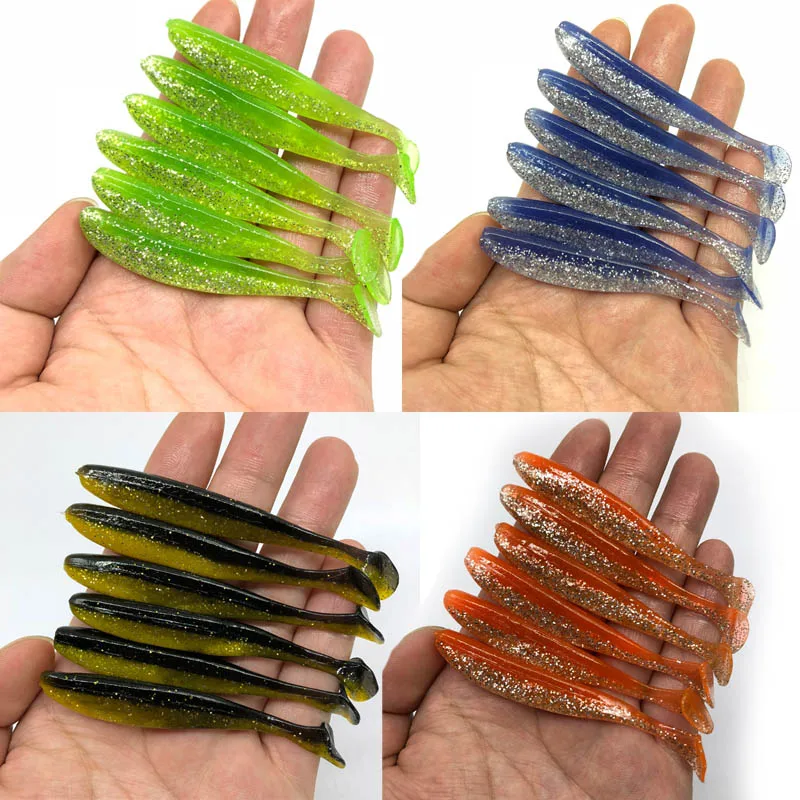 Señuelos blandos de fácil limpieza, cebo de silicona de doble Color, aparejos de pesca artificiales, 85mm /4g, 6 unidades por lote - imagen 2
