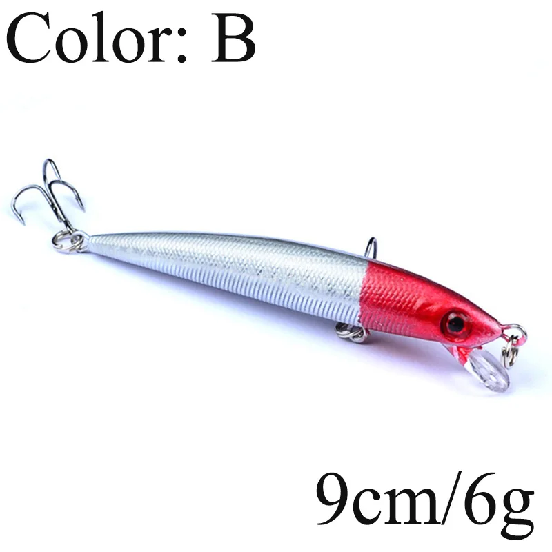 Señuelos de Pesca de pececillos, cebos duros artificiales de 9cm y 6g, Wobbler ABS, aparejos de Pesca de lubina con anzuelos crankbait, WD-066 de Pesca, 1 ud. - imagen 3