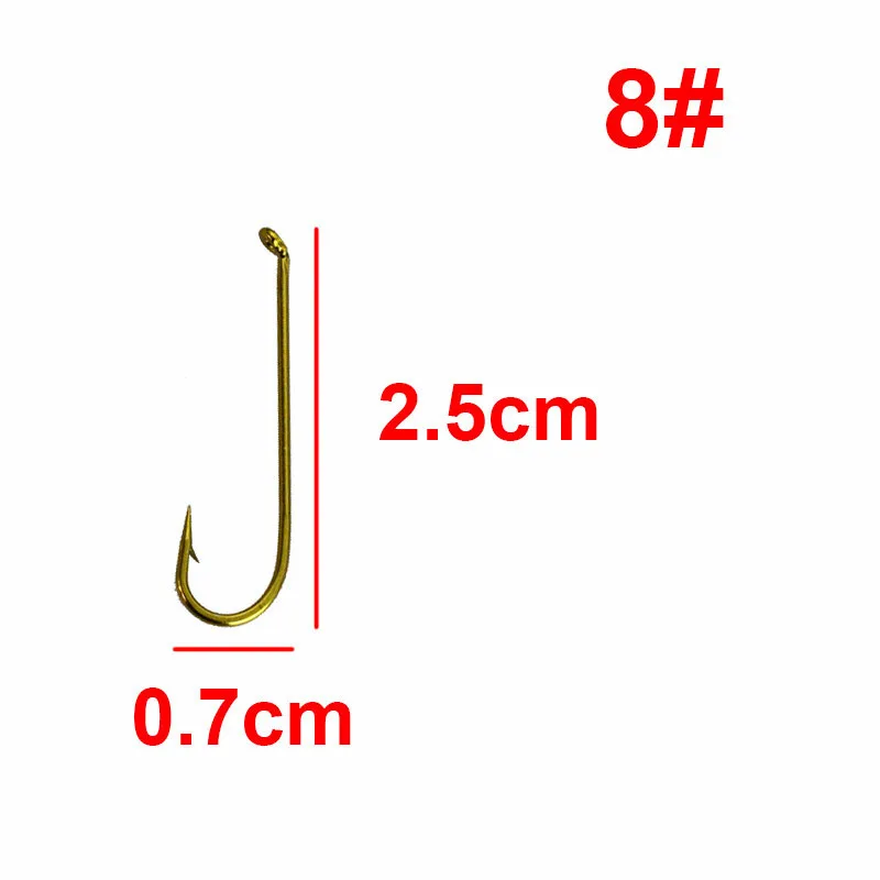JSM-anzuelos de pesca de acero al carbono, 200 unids/lote, aparejos de pesca de carpa de vástago largo, té/oro, tamaño 2 4 6 8 10 - imagen 5