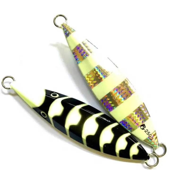 7 piezas luminosa llevar plantilla Wobblers 30g 40g 60g 100g 120g de pesca de mar profundo de Metal señuelo de Metal con cuchara de cebo duro - imagen 4