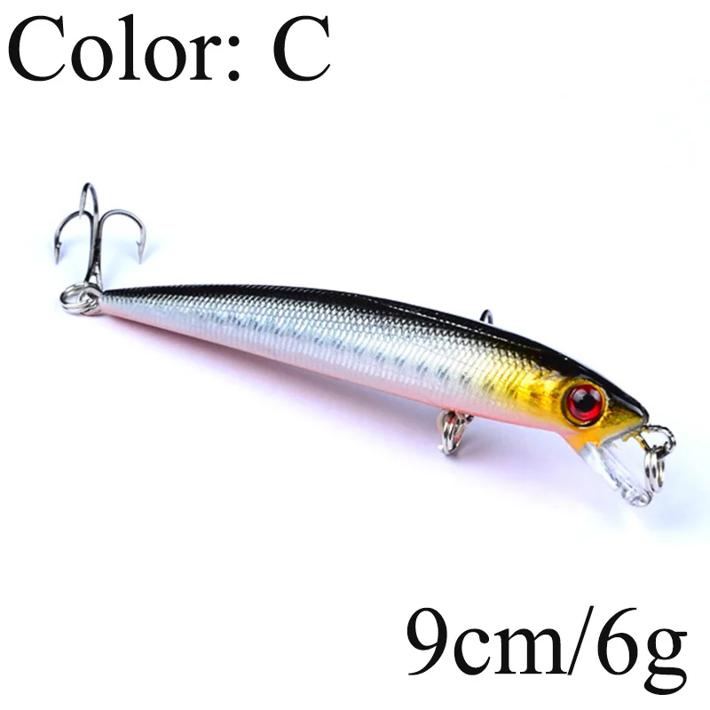 Señuelos de Pesca de pececillos, cebos duros artificiales de 9cm y 6g, Wobbler ABS, aparejos de Pesca de lubina con anzuelos crankbait, WD-066 de Pesca, 1 ud. - imagen 4