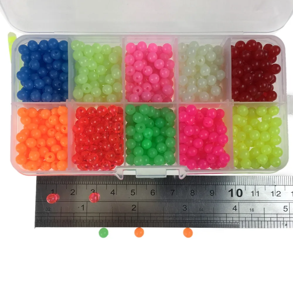 THKFISH 1000 Uds. Cuentas luminosas de pesca de 4mm, Mini cuentas redondas de plástico coloridas que brillan en la oscuridad, accesorios para aparejos de pesca de agua dulce - imagen 5