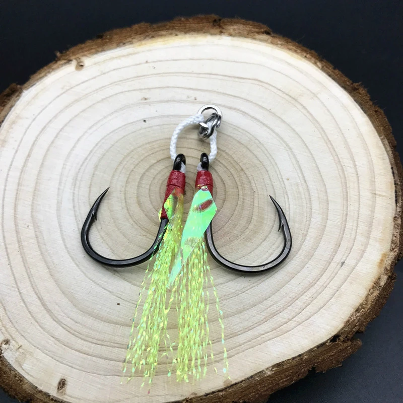 Mustad-anzuelos de Pesca con púas, anzuelos dobles atados de hierro, plantilla de agua salada, anzuelos brillantes, mar, Océano, Playa - imagen 2