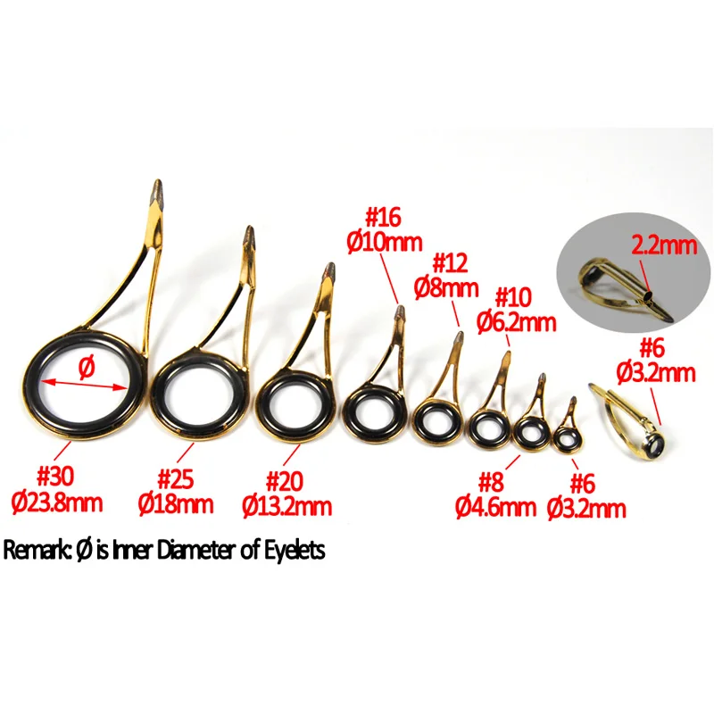 Wifreo-anillos de guía de caña de pescar, ojal para Baitcast Boa Rod Building Rapair, acero inoxidable reforzado, Color dorado, 9 piezas - imagen 2