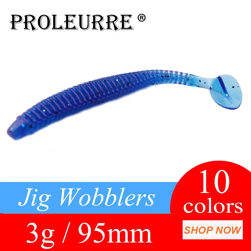 Proleurre-Juego de anzuelos de pesca de gusano, cebo suave artificial, Wobblers de silicona, 15 unidades por lote, 95mm, 3g - imagen 2
