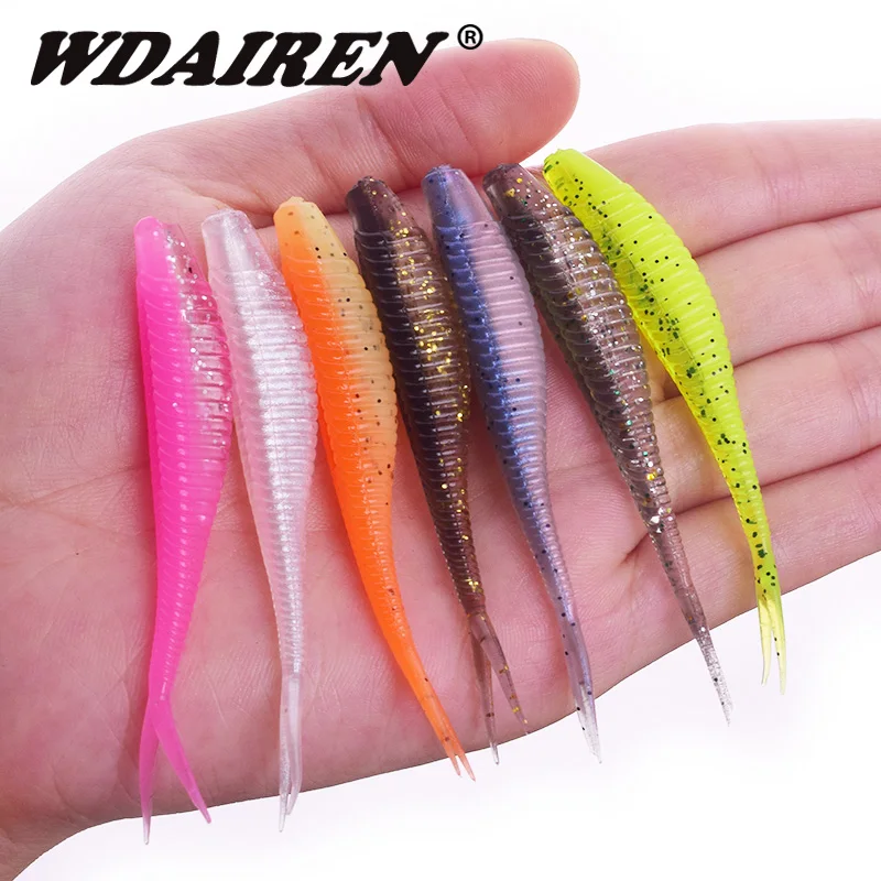 10 unids/lote de cebo suave con cola de horquilla de pesca, 70mm, 1,8g, Wobblers de Jigging, cebos artificiales de goma para lubina, Señuelos de Pesca de carpa, Swimbaits - imagen 5