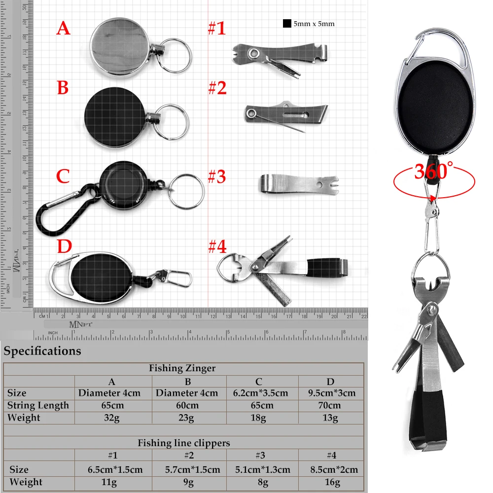 MNFT-Herramienta de nudo rápido para pesca con mosca, gancho rápido profesional, cortaúñas de líneas con Retractor Zinger opcional, varios estilos, 1 Juego - imagen 3
