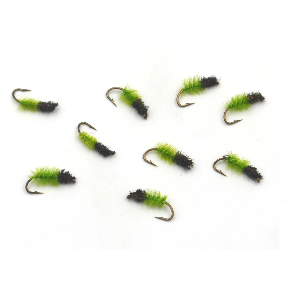 MNFT 10PCS # 12 señuelos de pesca de trucha con moscas de ninfas Midge de oruga verde - imagen 5
