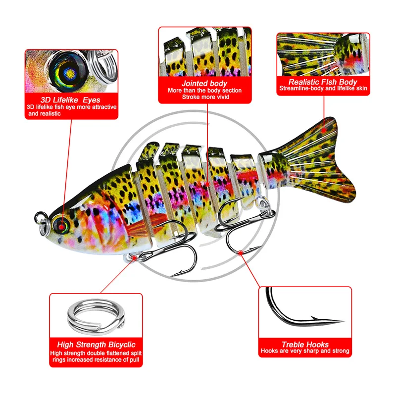 PROBEROS-señuelo de pesca Swimbait, 7 Secciones, 10cm/3,94 "-0,43 oz/12,1g, 6 #, anzuelo negro, aparejos de pesca - imagen 4