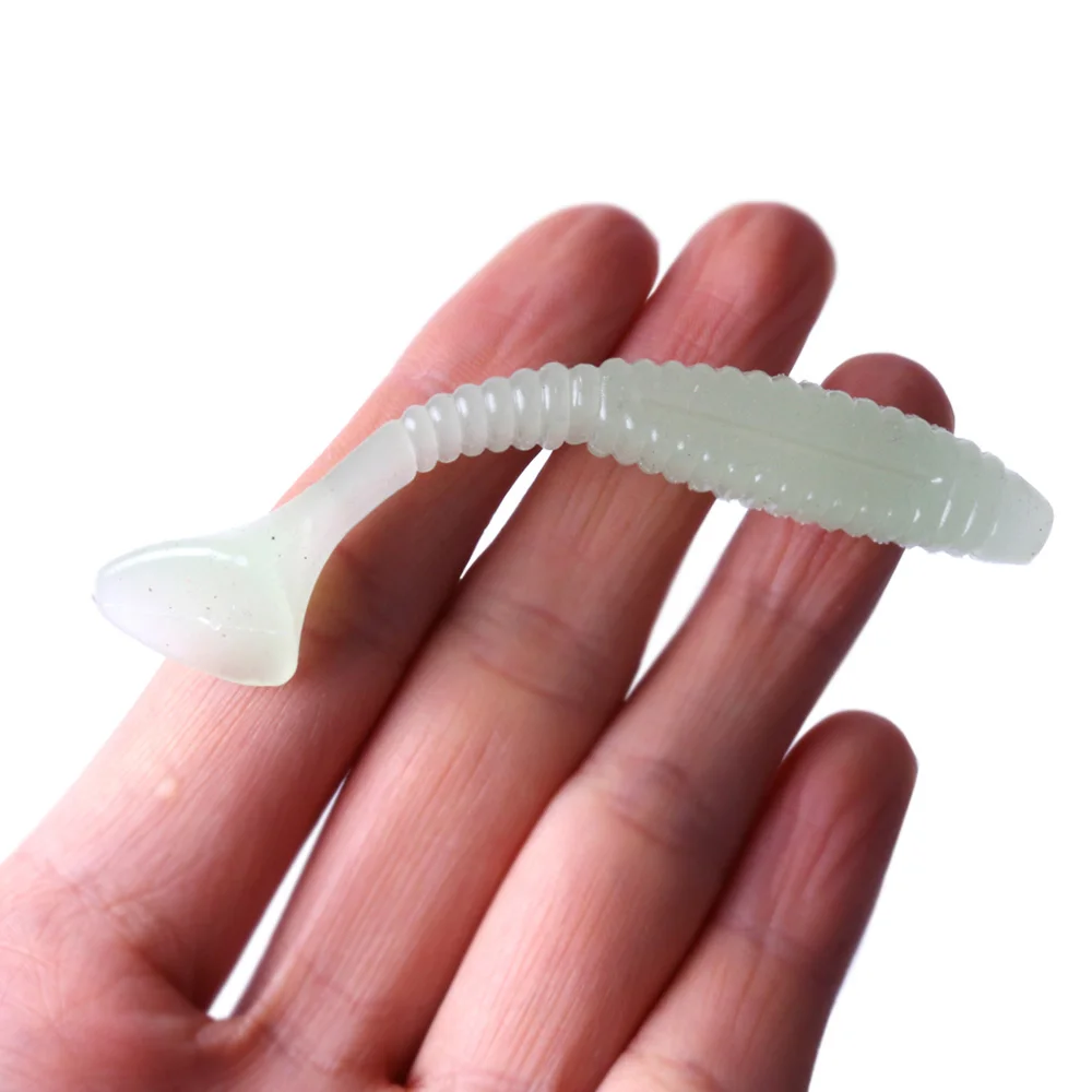 Señuelo de pesca suave luminoso de 6 piezas, anzuelos que brillan en la oscuridad, cola en T, cabeza de plantilla, señuelo suave para pesca de lubina, carpa y Lucio - imagen 3