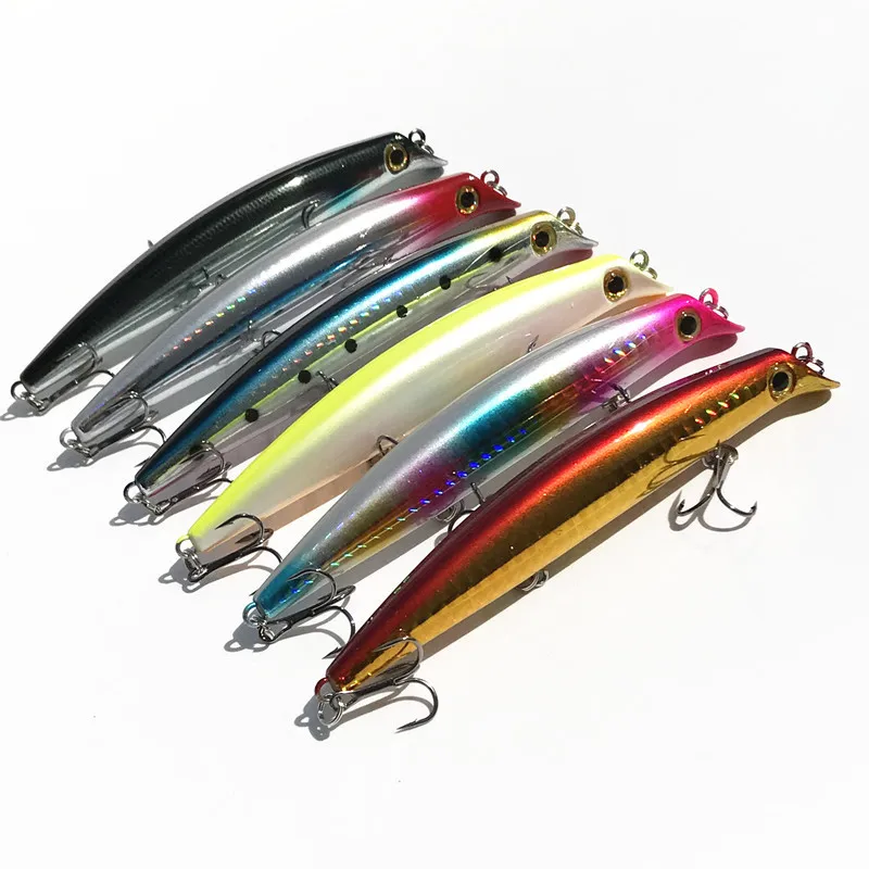 Señuelo de pesca de pececillo, cebo duro de 12cm/14g para captura de agua de mar, 0,2-0,5 m, atracción de buceo, lubina Artificial, lote de 6 piezas - imagen 3