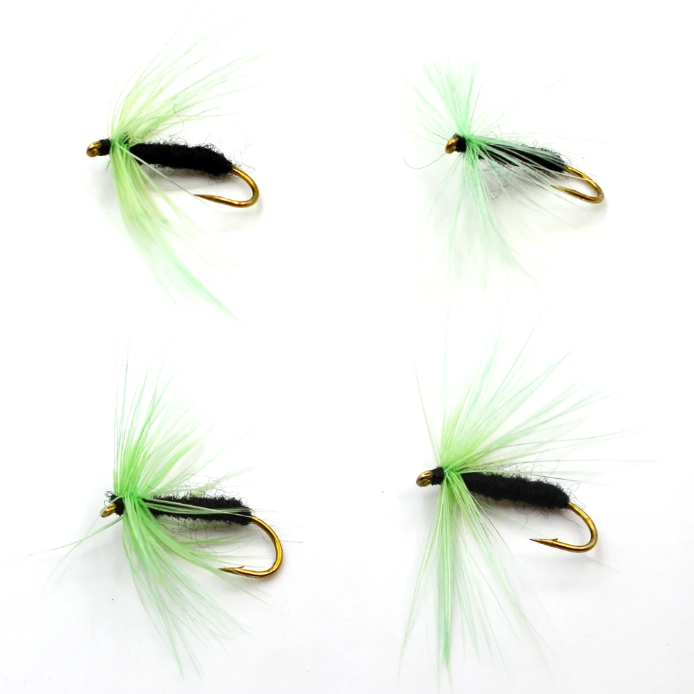 MNFT 10PCS Pesca con mosca Mosca seca Mosquito verde Trucha Señuelos de peces con mosca 10 # - imagen 3