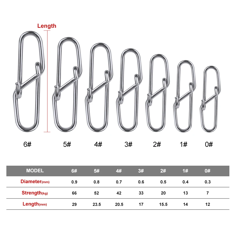 PROBEROS-conector de pesca 1000 piezas, broche de seguridad de 12mm-28,5mm, broche giratorio de diamante, 0 #-6 #, aparejos de pesca - imagen 2