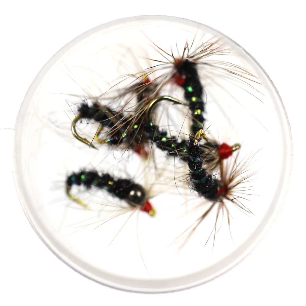 Bimoo-Cabeza de cuentas de latón metálico, trucha marrón arcoíris, Greyling Char Caddis, ninfa Premium, moscas de pesca negras, 6 piezas, #8 #10 #12 - imagen 4