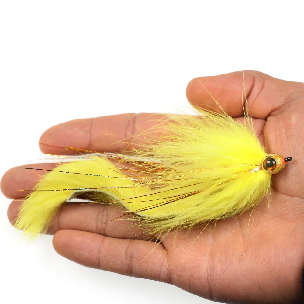 Wifreo 2/0 Bunny Tail Pike Mosca de acero almizclada con cabeza epoxi depredador pesca en agua salada serpentinas de mosca negro blanco amarillo - imagen 5