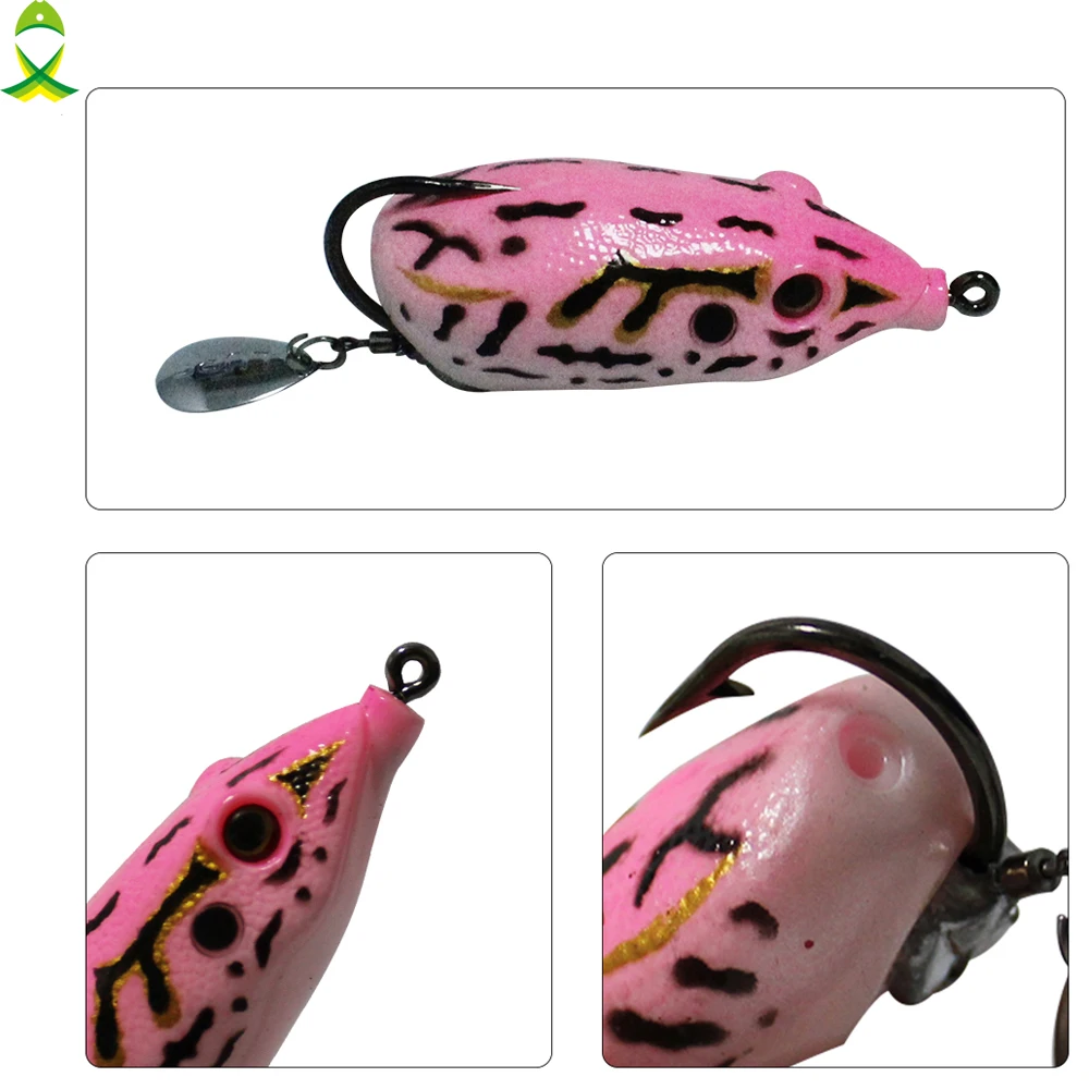 JSM-señuelo de pesca de rana, anzuelos individuales, rana de Rayo de agua superior, pececillo Artificial, manivela, cebo suave Artificial fuerte, 4 unids/lote - imagen 2