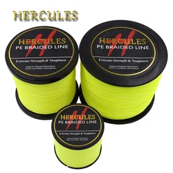 Hércules-sedal de pesca trenzado de PE, multifilamento amarillo fluorescente, fuerte, 4 hebras, 100M, 300M, 500M, 1000M, 1500M, 2000M