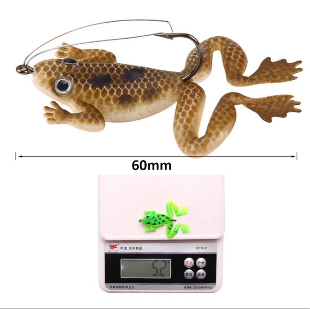 FISHINAPOT-Juego de 4 unids/lote de cebos blandos de goma de rana de 60mm y 5,2g, Señuelos de Pesca de 3 colores con gancho, CrankBait, aparejos de pesca de carpa