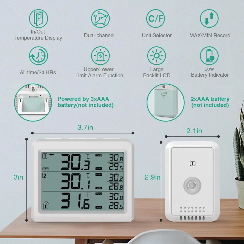 Termómetro digital inalámbrico ORIA alarma audible y retroiluminación - imagen 5
