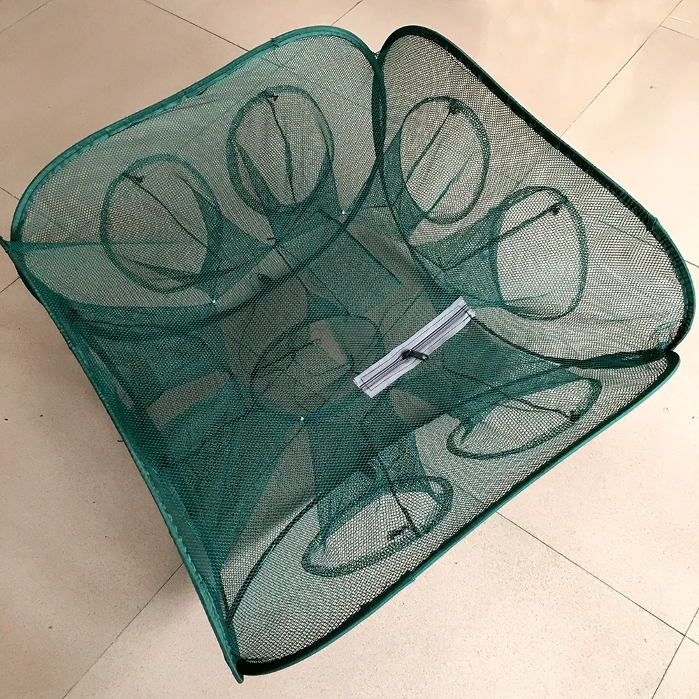 Red de pesca plegable portátil, 5/9/21 agujeros, trampa automática para camarones, peces, camarones, pececillos, cebos de cangrejo, trampa de malla fundida - imagen 4