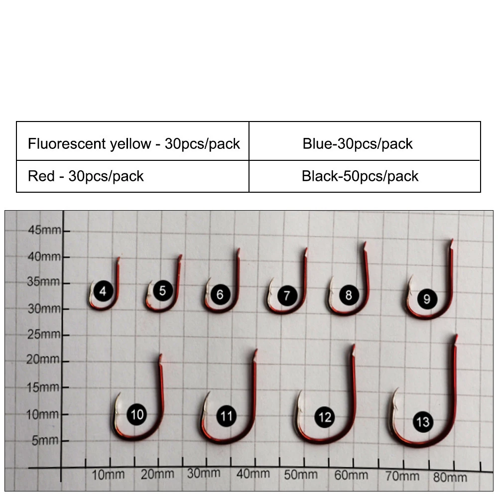 NGB 30-50PCS Anzuelos de pesca ISEAMA de acero al carbono de altura planos Tamaño 4 # -13 #   Anzuelos de carpa con púas individuales, accesorios de pesca - imagen 2