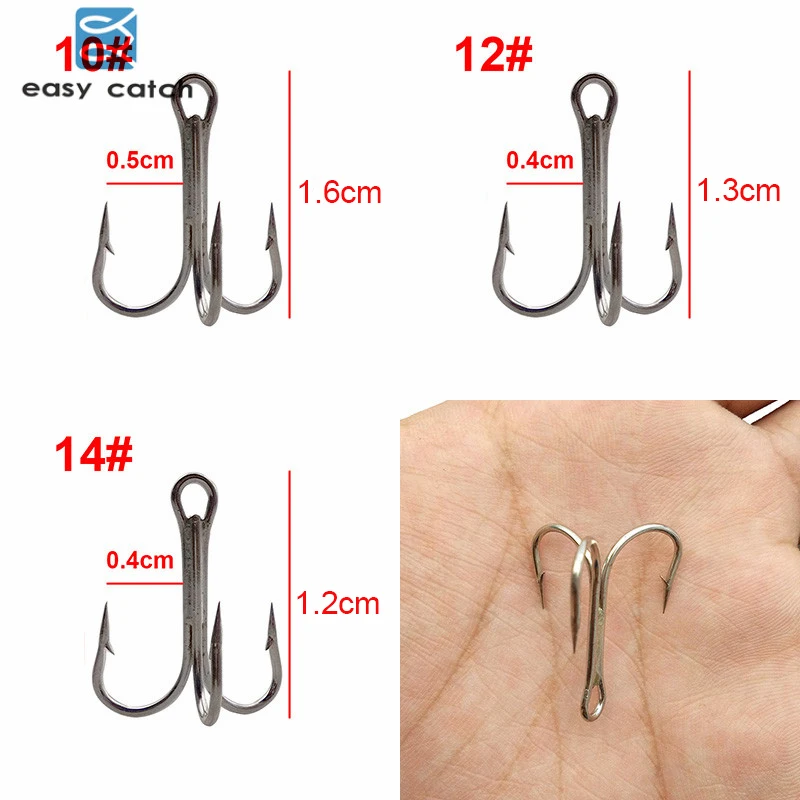 Easy Catch-anzuelos de pesca 100, anzuelos de pesca triples plateados, pequeños, redondos, doblados, anzuelos duros de tamaño 1 4 6 8 10 12 14, 35647 unidades - imagen 3