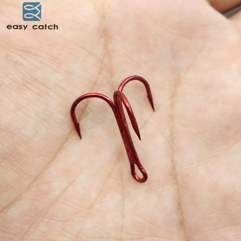 Easy Catch-anzuelos de pesca triples, 100 unidades, anzuelos de pesca Rojos Pequeños, redondos, doblados, triples, duros, cuchara, tamaño 2 4 6 8 10 12 14 - imagen 5
